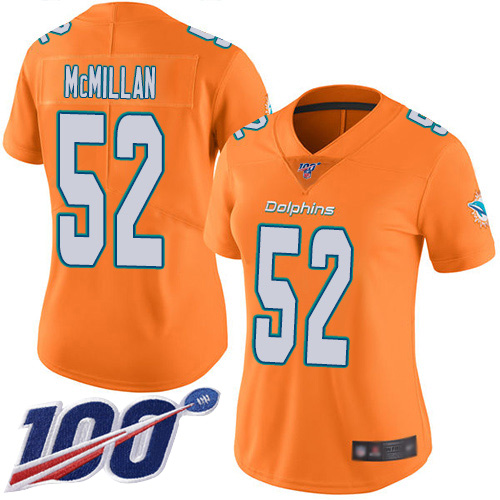 Nike Miami Dolphins #52 Raekwon McMillan Orange Women Stitched NFL Limited Rush 100th Season Jersey->women nfl jersey->Women Jersey